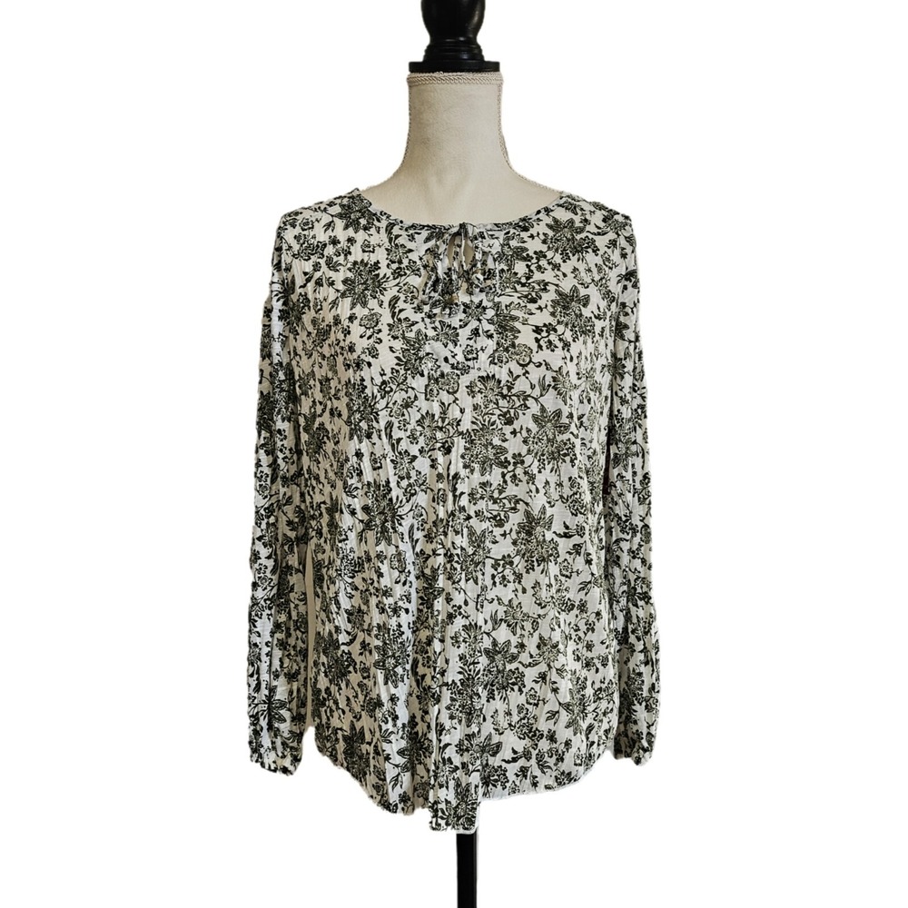 NWT‎ Faded Glory Forest Green Floral Sheer Peasant Top Size S Cottagecore